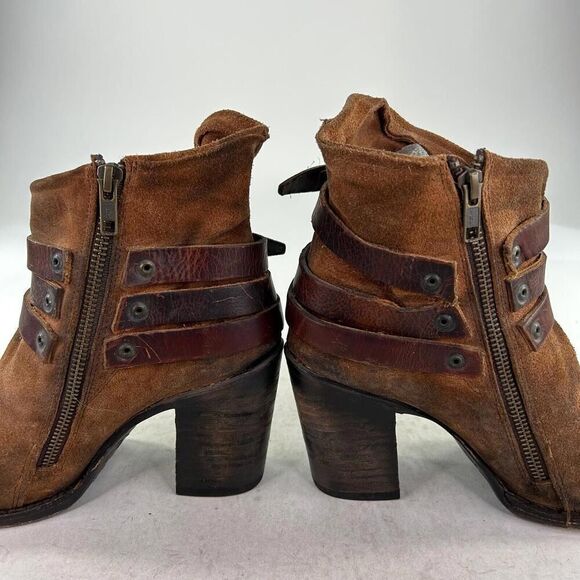 FREEBIRD BY STEVEN Blaze Womens Bootie US 7 Brown Suede Strappy Rugged Boho Boot - Picture 8 of 10
